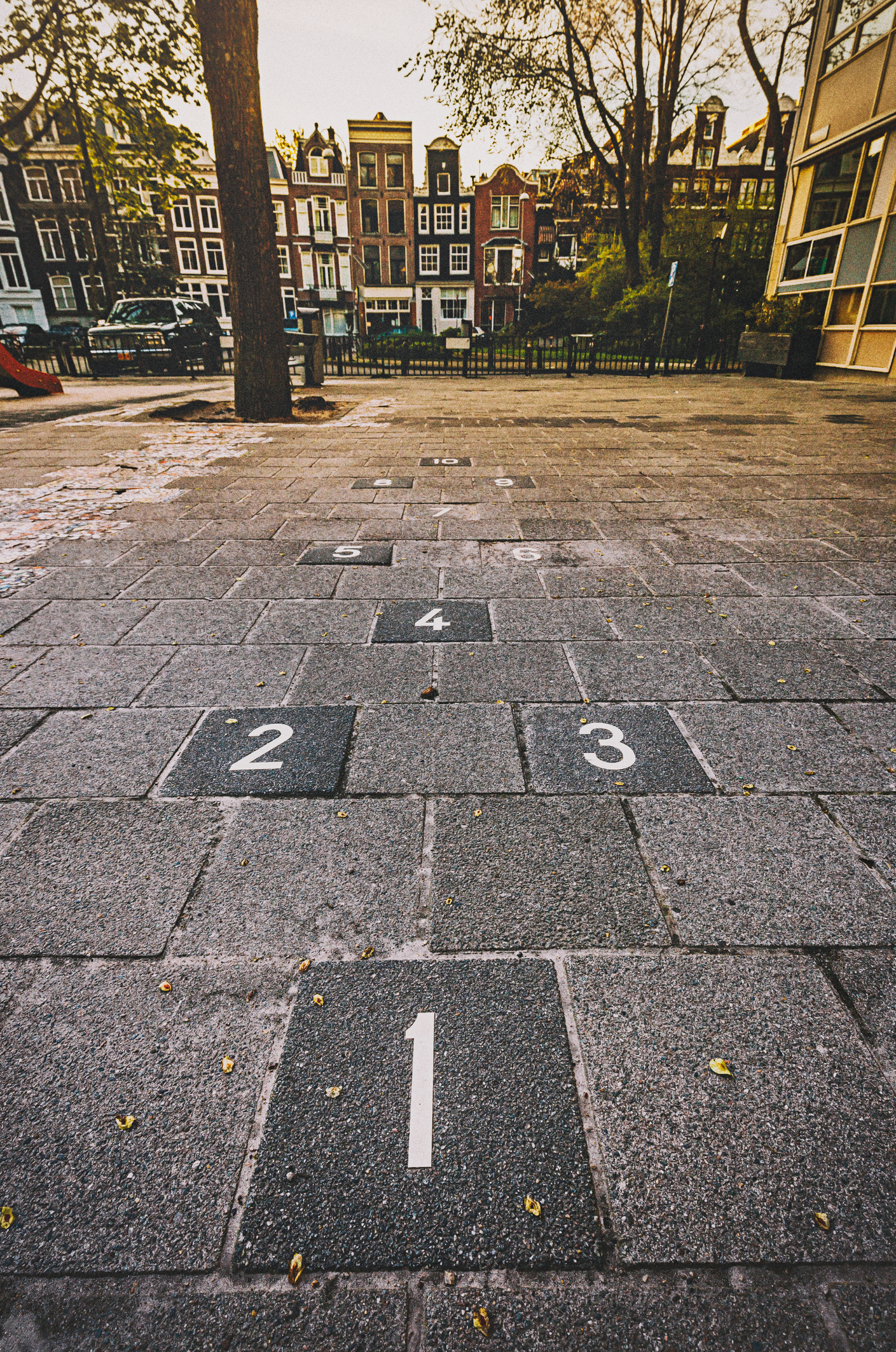 Hopscotch board drawn on street of Amsterdam, Netherlands